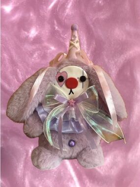 Plush Lavender Bunny Clown Stuffed Animal with Iridescent Bow